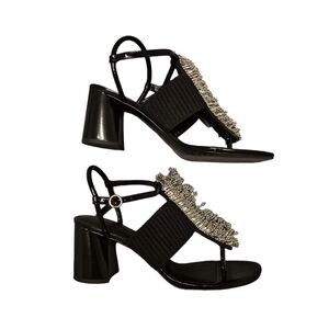 3.1 Phillip Lim Black Patent Leather Aplique Ankle Strap Sandals